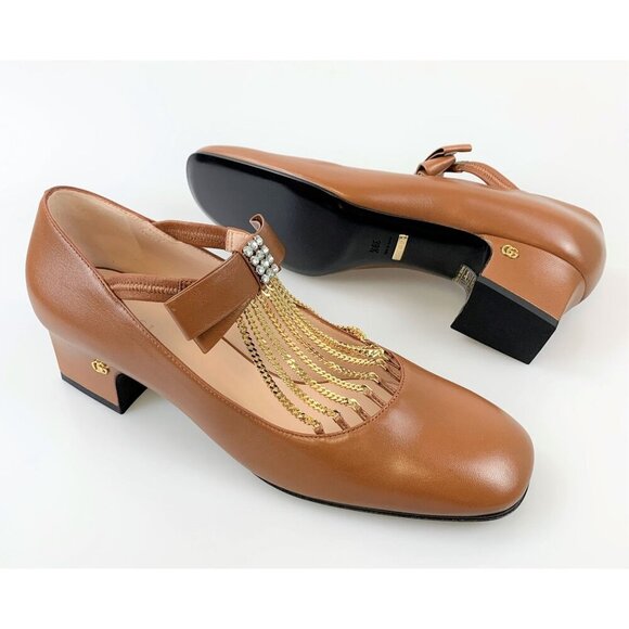 NIB Gucci chain-trimmed Mary-Jane pumps Size 39.5 - Picture 1 of 11